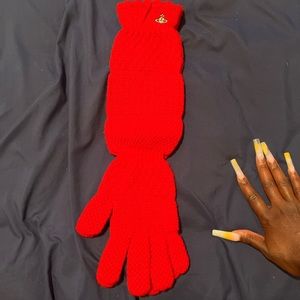 Vivienne Westwood Red Long Ribbed Orb Gloves